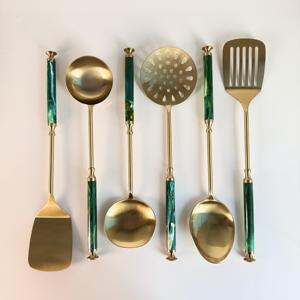 <b>Used</b> for Home Kitchen Restaurant Cooking Utensils Stainless Steel with Resin Handle with Gold Plated Finish Luxury Design Set - Product Image 3