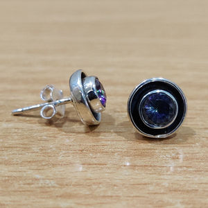Mystic Topaz Diamond and <b>Emerald</b> <b>Stud</b> Earrings (2.2 Grams) Gold Plated Rose Gold Ball Bezel Setting for Engagement - Product Image 1
