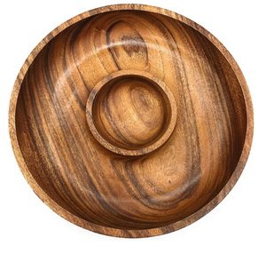 Chip y plato Salsa Bowl bandeja platos personalizados forma redondeada Acacia madera servir postre plato para restaurante cocina - Product Image 1