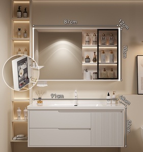<b>Wall</b> Mount White Solid Wood Smart Bathroom Cabinet with Color Changing LED Demisting <b>Mirror</b>, Integrated Ceramic Basin Bathroom V - Product Image 6