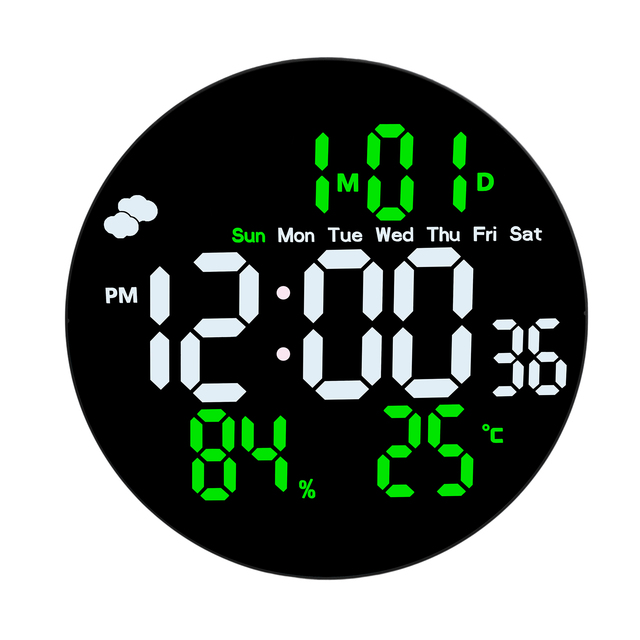 Wholesale 3853L Color Round LED Display Temperature Wall Clock with Calendar Week Temperature and Humidity