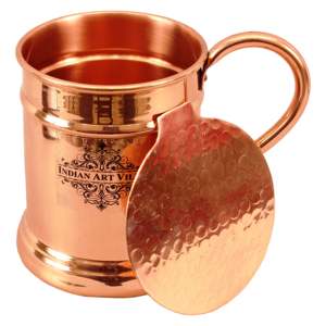 Grande tasse en cuivre pur artisanale de 600 ml avec sous-verre, design minimaliste et sobre - Product Image 5