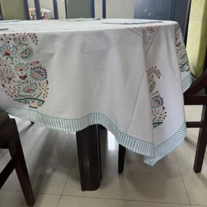 Handmade Floral Block Print Cotton <b>Tablecloth</b> and 6 Napkins Set Indian Rectangle Table Cover for Housewarming Gifts - Product Image 1