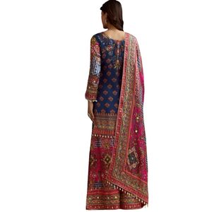 Abito blu stampato Kurta Palazzo con pizzo e paillettes Dupatta all'ingrosso donna abbigliamento etnico OEM fabbrica alla rinfusa - Product Image 5