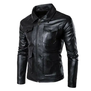 Chaqueta de cuero de bombardero de piel de oveja genuina para hombre, chaquetas de cuero de motocicleta, chaqueta de cuero de Color negro para hombre - Product Image 6