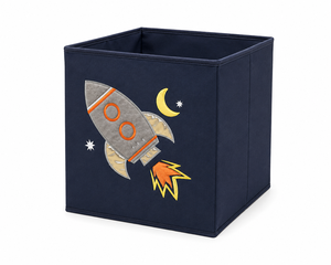 Boîte de rangement carrée bleu marine motif visage de tigre avec design fusée spatiale pour chambre d'enfant, organisateur de jouets moderne, boîte textile pliable sans dossier - Product Image 1