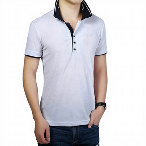 Polo de Manga Corta Blanco para Hombre con Corte Regular Azul Marino, Camiseta Informal de Algodón de Punto - Product Image 1