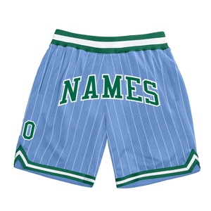Industrie Direct Engro Sportswear Basketball <b>Shorts</b> Custom Light Blue White Pinstripe Kelly <b>Green</b>-White Basketball <b>Shorts</b> - Product Image 1
