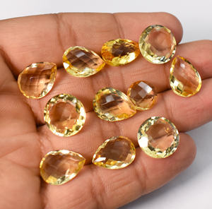 พลอยซิทรินธรรมชาติทรงเช็คเกอร์คัท ขายส่ง จำนวน 113 กะรัต 16 ชิ้น ทรงลูกแพร์และทรงกลม - Product Image 5