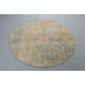 Tapis turc vintage 4,8x4,8 pi (146x147 cm), tapis persan brun - Product Image 2