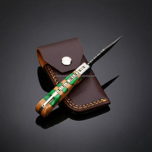 Cuchillo plegable de acero de Damasco Nordic Forge con bloqueo trasero, mango de resina y madera de olivo, funda, cuchillo de bolsillo EDC para camping y caza. - Product Image 4