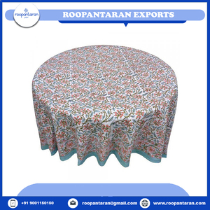 Latest Products Checked Table Cloth Hand Block Printed Well Absorbing 100% Cotton 20 Sheeting <b>Round</b> <b>Tablecloth</b> 275 Cms for Sale - Product Image 6