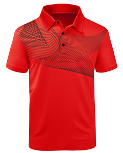 Chemise Homme Rouge à Col Montant et Manches Courtes, Motif Uni, Impression Numérique, Tissu Tricoté Respirant, Coupe Classique, Style Décontracté - Product Image 1