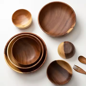 Utensilio de madera de acacia natural para ensalada, cuenco para servir ensalada, cuencos de frutas, cuenco de madera de teca para uso doméstico de Crescent Crafts - Product Image 1