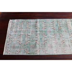 Alfombra Turca Vintage de Lana Azul Sólida de 2.3x8.4 pies - Product Image 4