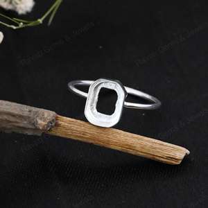 Véritable argent sterling 925, forme rectangulaire, 8x10 mm, serti en bélière, demi-monture, bande simple, bague fine pour femme, plaqué or 14 carats - Product Image 4