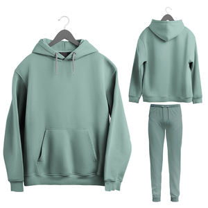 Conjunto de 2 piezas de gran tamaño para mujer, sudadera con hombros caídos y pantalones para correr, sudaderas con capucha en blanco de tela de punto bordada con pantalones de chándal - Product Image 1