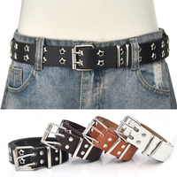 Ceinture en cuir PU à rivets étoiles, style gothique, avec double boucle en acier, pour homme et femme, mode décontractée, ceinture décorative pour jeans