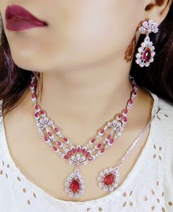 Premium Quality <b>Indian</b> Jewellery American Diamond Zircon Necklace Set Handmade Bulk Product Customised Necklace - Product Image 2