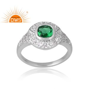 แหวนพลอยสีเขียวชุบแพลเลเดียม925ดีไซน์ใหม่ได้รับการออกแบบโดยผู้ผลิตเครื่องประดับแบบกำหนดเอง - Product Image 1