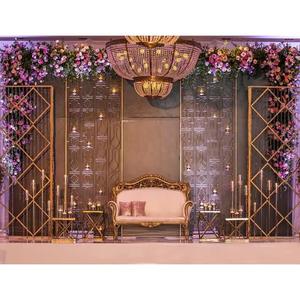 Charmante toile de fond de bougie en métal se dresse pour la scène de mariage scène de mariage avec des arches brillantes superbe décor de scène de réception - Product Image 1