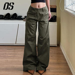 Pantalon décontracté à jambes larges vert olive pour <span class=keywords><strong>femme</strong></span> DS avec deux poches avant, nouvelles tendances, <span class=keywords><strong>jeans</strong></span> pour <span class=keywords><strong>femme</strong></span> - Product Image 2