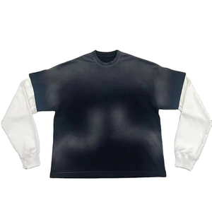 Customizable Men's DTG Printed Oversized 100% Cotton Twill T-<b>Shirt</b> High Quality Logo Half Sleeves Double Layer <b>Patchwork</b> Acid - Product Image 6