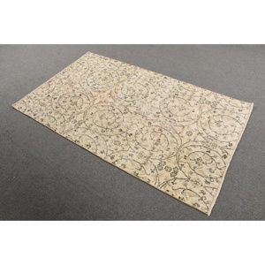 3.7x6.2 ft Vintage Rug, Rug, <b>Brown</b> Bordered Rug <b>Wool</b> - Product Image 2