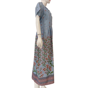 Chemise de nuit d'été pour femmes, col à volants, col rond, manches courtes, longueur genoux, motif floral, taille élastique, matière rayonne - Product Image 3
