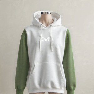 Sweat-shirt à capuche unisexe Kadia blanc et vert olive, manches raglan, coupe ample, en coton French Terry, décontracté, pour l'automne - Product Image 6
