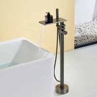 Robinet de baignoire sur pied en laiton gris anthracite avec étagère, mitigeur de baignoire moderne en laiton avec douchette, 360° °   Robinet pivotant pour hôtel et villa