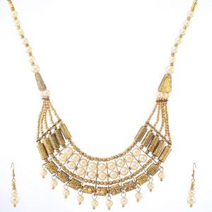 Beadside Fine <b>Jewelry</b> <b>Set</b> 1103411 <b>Pearl</b> Necklace in Antique Gold Finish - Product Image 1