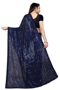 Lanzamiento de nuevos sarees de seda georgette de diseñador con tejido zari, estampado elaborado y lentejuelas, con blusa elegante para ocasiones especiales FABZONE - Product Image 2
