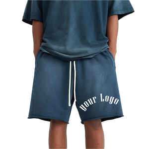 Shorts de jogging unisexes personnalisés en molleton délavé, bord brut, en molleton bouclé épais, coton lourd, décontractés, pour hommes, course à pied, fitness, vintage, délavé à l'acide - Product Image 1