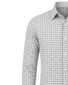 Camisa formal a cuadros gris claro y blanco para hombre, de manga larga, con botones, informal, para oficina, de algodón, estilo vestir. - Product Image 2