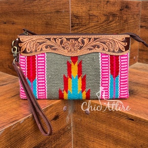 Cartera de mano de cuero de vaca genuino para mujer, bolso de mano con manta de sillín de cuero occidental, bolso Floral Vintage - Product Image 1