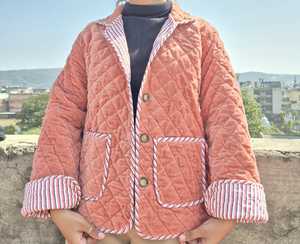 Abrigo de Invierno Acolchado Reversible Transpirable de Terciopelo de Algodón, Chaqueta Hermosa Hecha a Mano para Mujer - Product Image 2