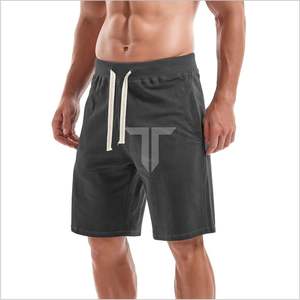 กางเกงขาสั้นผ้าคอตตอนสำหรับผู้ชายกางเกงกีฬาขาสั้นผ้าคอตตอนแนวสตรีทเอวยางยืดลายสีพื้นระบายอากาศได้แบบเรียบ - Product Image 1