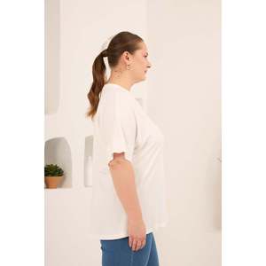 Chemise à col mandarin, grande taille, boutonnée, couleur écru - Product Image 3