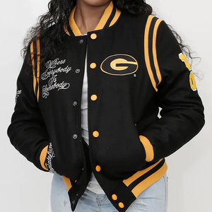 Conception de broderie personnalisée OEM hiver laine Letterman veste femmes de haute qualité respirant grande taille impression personnalisée coton Long Satin - Product Image 5