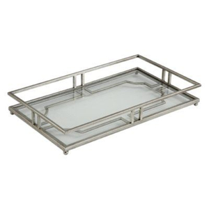 Plateau de rangement décoratif rectangulaire en or miroir de luxe avec cadre en métal pour la décoration de la maison et l'utilisation hôtelière Plateau de présentation en verre moderne - Product Image 3