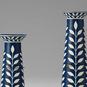 Indian Supplier <b>Offers</b> Handmade Blue Bone Inlay Candle Holder Set Floral Pattern Decorative Candlestick - Product Image 2