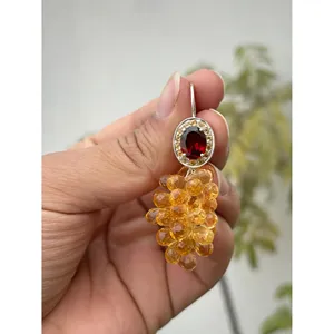 925 <b>Silver</b> Dangle <b>Earrings</b> with Garnet & Citrine Beads Bohemian Style Drop <b>Hoop</b> <b>Earrings</b> for Christian Occasions & Parties - Product Image 4