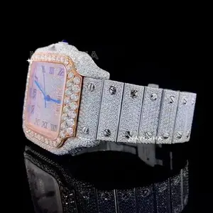 Baja tahan karat modis Lab dibuat berlian tumbuh dengan kejernihan VVS gaya Hip Hop meningkatkan kesopanan jam tangan pria