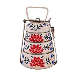 Hand Printed Stylish Stainless Steel Lunch <b>Box</b> Steel Colored Printed Lunch <b>Box</b> 3 Tier <b>Tiffin</b> Unique Design Handle <b>Tiffin</b> - Product Image 3