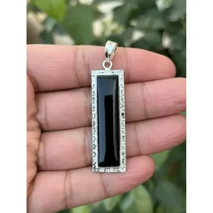 925 Silver <b>Pendant</b> with Black Onyx Bezel Setting Handmade Rose Gold Rhodium Plated Religious Style Charm with <b>Opal</b> Main Stone - Product Image 1