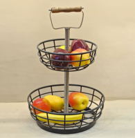 Support de corbeille à fruits en fil métallique à 2 niveaux Support de rangement de comptoir Émail noir Organisateur pour fruits, légumes, snacks et pains
