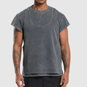 High Quality 200g Acid Washed Vintage T-Shirt <b>for</b> Men Custom Blank Design Oversized Fit <b>Knitted</b> Fabric Crop Length - Product Image 1