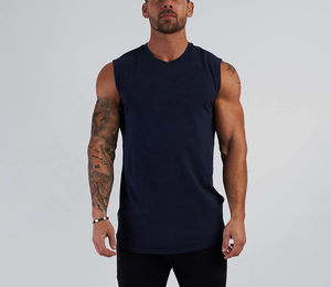 Débardeur d'été à logo personnalisé pour hommes, tricot de coton et polyester à séchage rapide, gilet de sport sans manches à conception ample, chemises de corps - Product Image 4