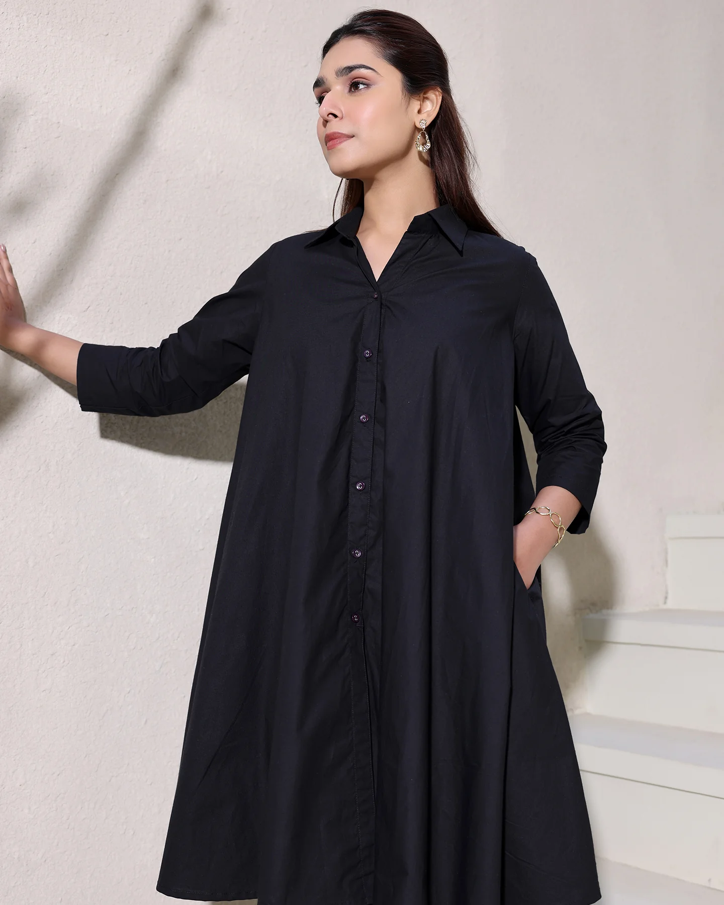 Chic Styles and Comfort in plain black cotton dress for Trendy Women